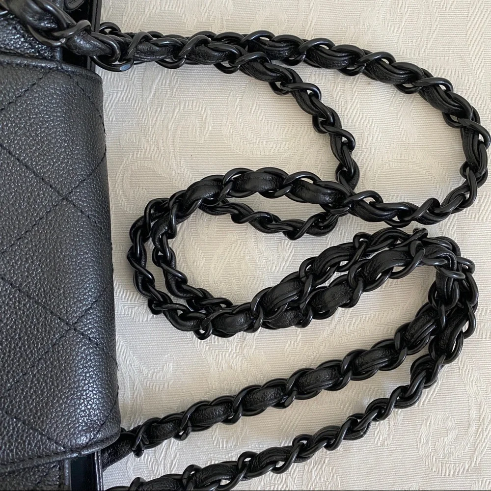 Chanel black quilted leather tote